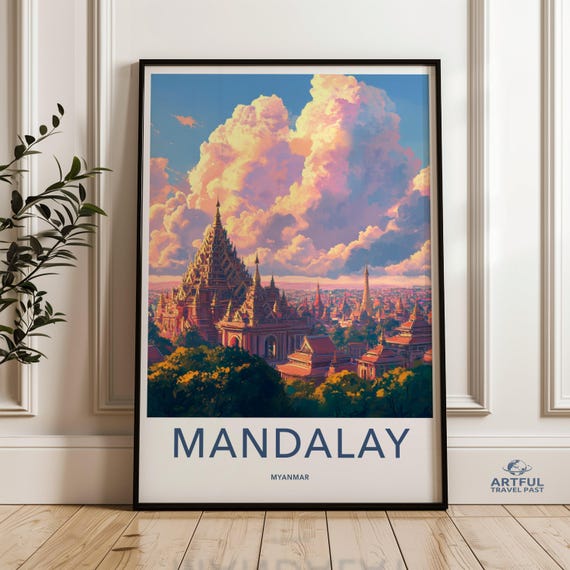 Mandalay Cityscape Wall Art Myanmar Travel Print Southeast Asian Architecture Decor Vibrant Poster City