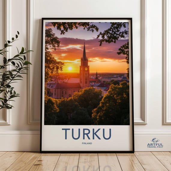 Stunning Turku Finland Sunset Skyline Wall Art Beautiful Scandinavian Cityscape Print Vibrant Nordic Home Decor
