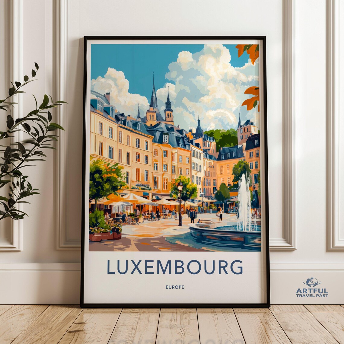 Luxembourg Wall Art Europe Travel Poster Cityscape Painting Fountain Artwork Architectural Print Souvenir Gift European City