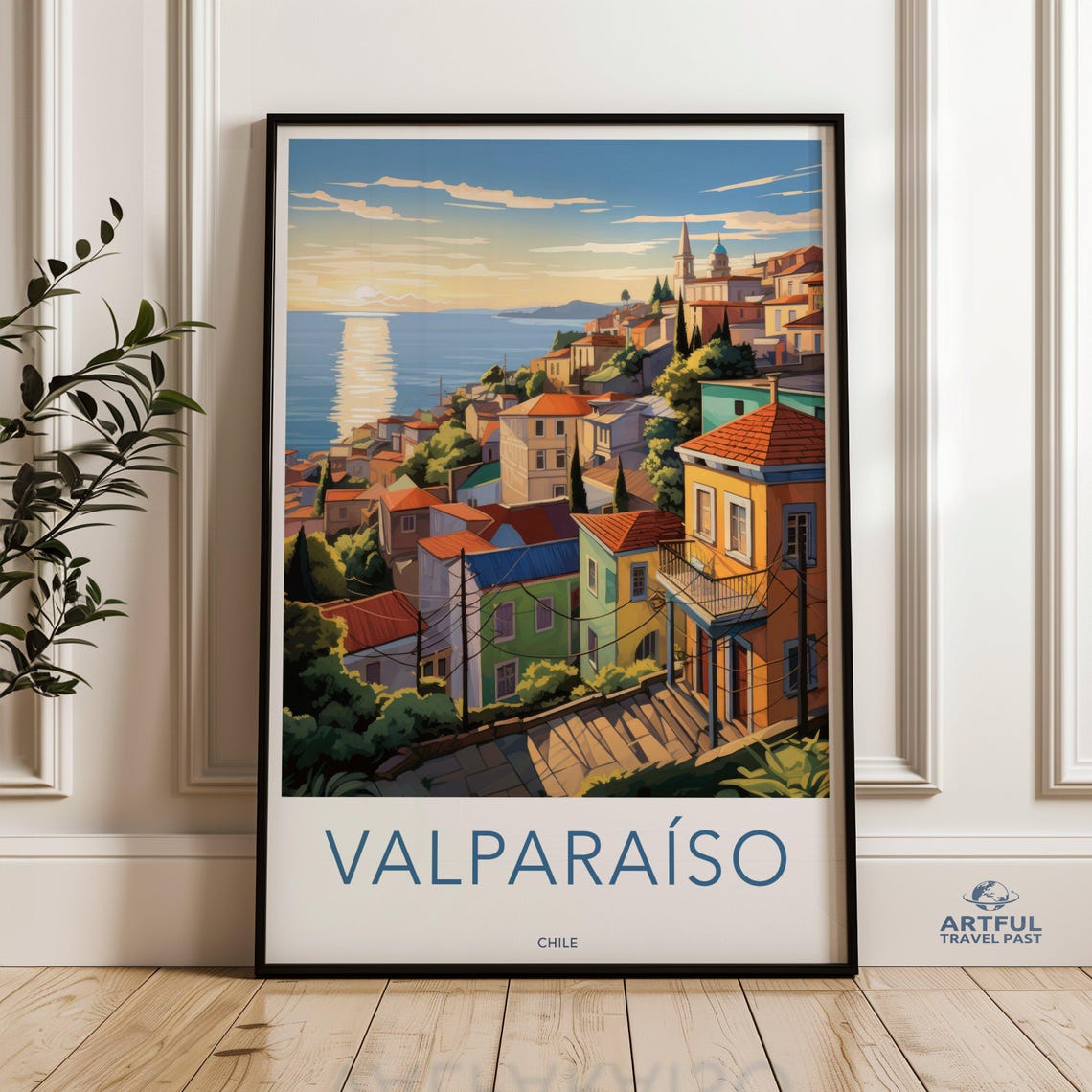 Valparaíso Chile Colorful Hillside Sunset Seaside Travel Poster
