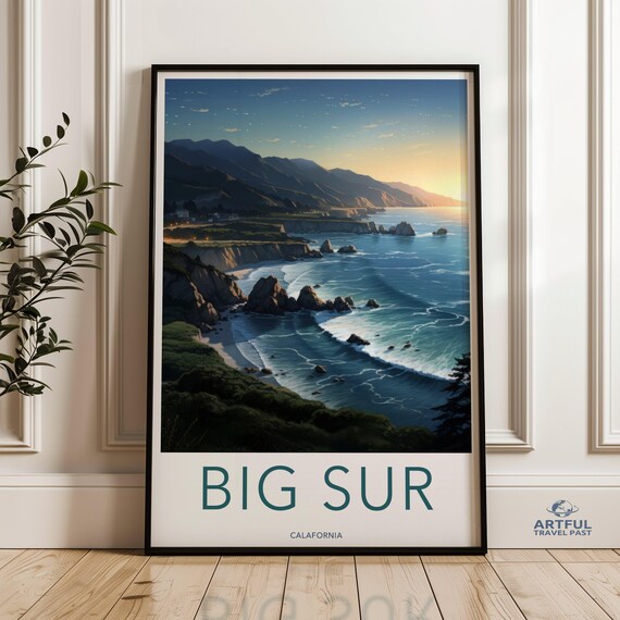 Big Sur California Travel Poster Coastal Cliffs Ocean Sunset Wall Decor