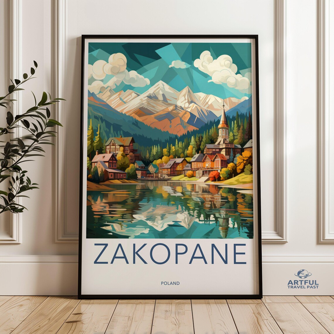 Zakopane Poland Mountain Town Lake Vintage Travel Art Poster