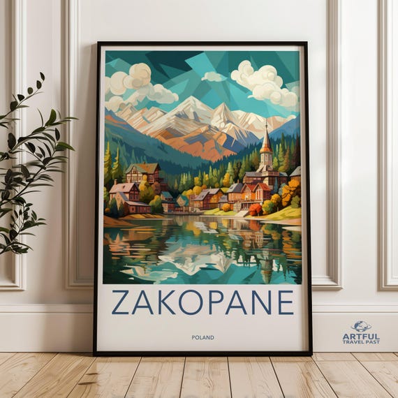 Zakopane Mountain Town Wall Art Print Scenic Poland Landscape Poster Vibrant Nature Illustration Home Decor