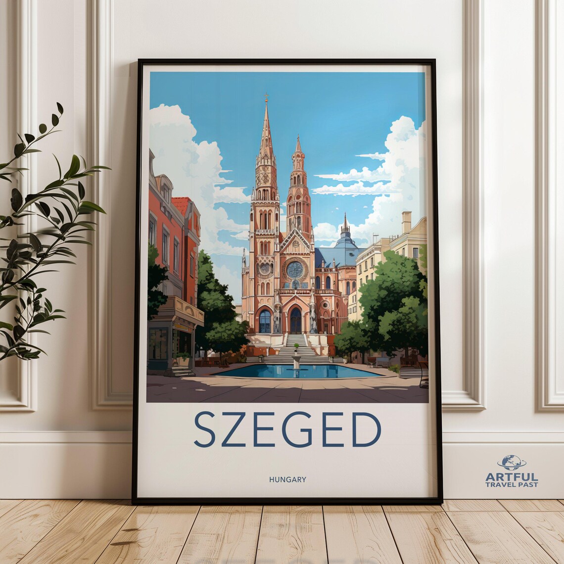 Szeged Hungary Historic City Poster with Palace Dome at Sunset Square