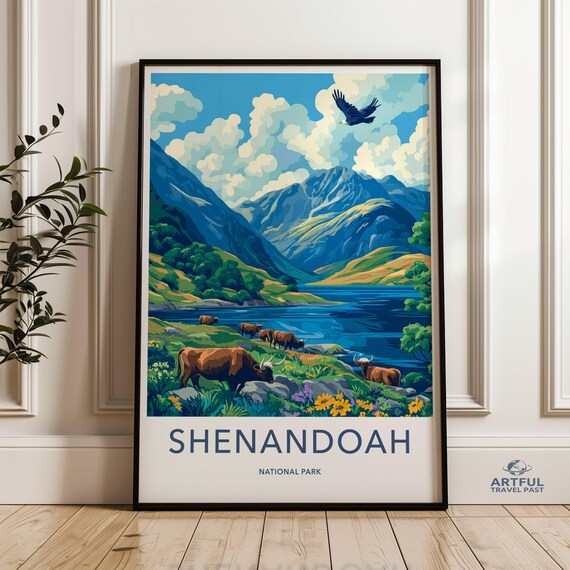 Shenandoah National Park Vintage Mountain Lake Bison Travel Poster