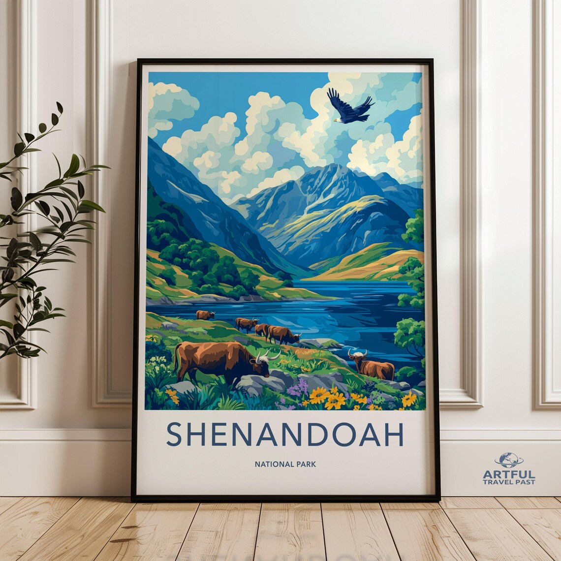 Shenandoah National Park Vintage Mountain Lake Bison Travel Poster