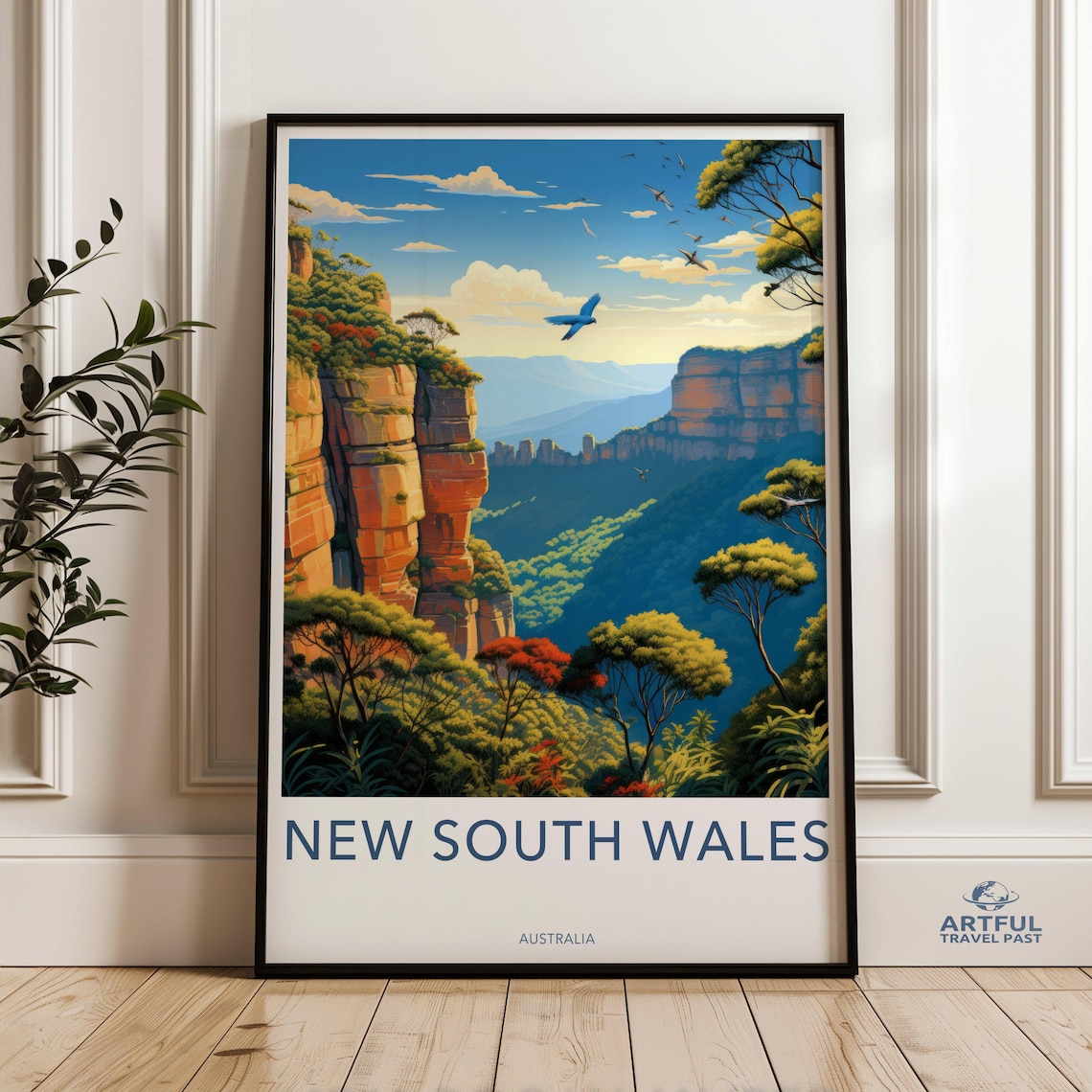 New South Wales Australia Sandstone Cliffs Vintage Travel Poster