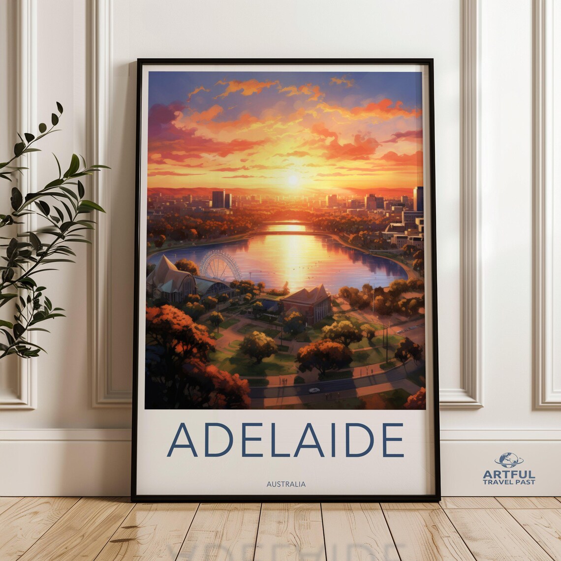 Adelaide Sunset Travel Poster, Modern Cityscape