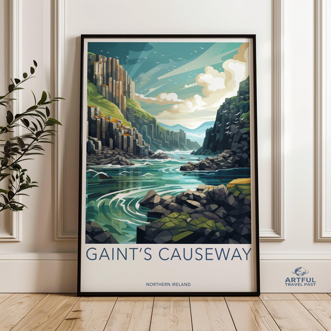 Giant's Causeway Northern Ireland Basalt Coast Retro Travel Poster Art