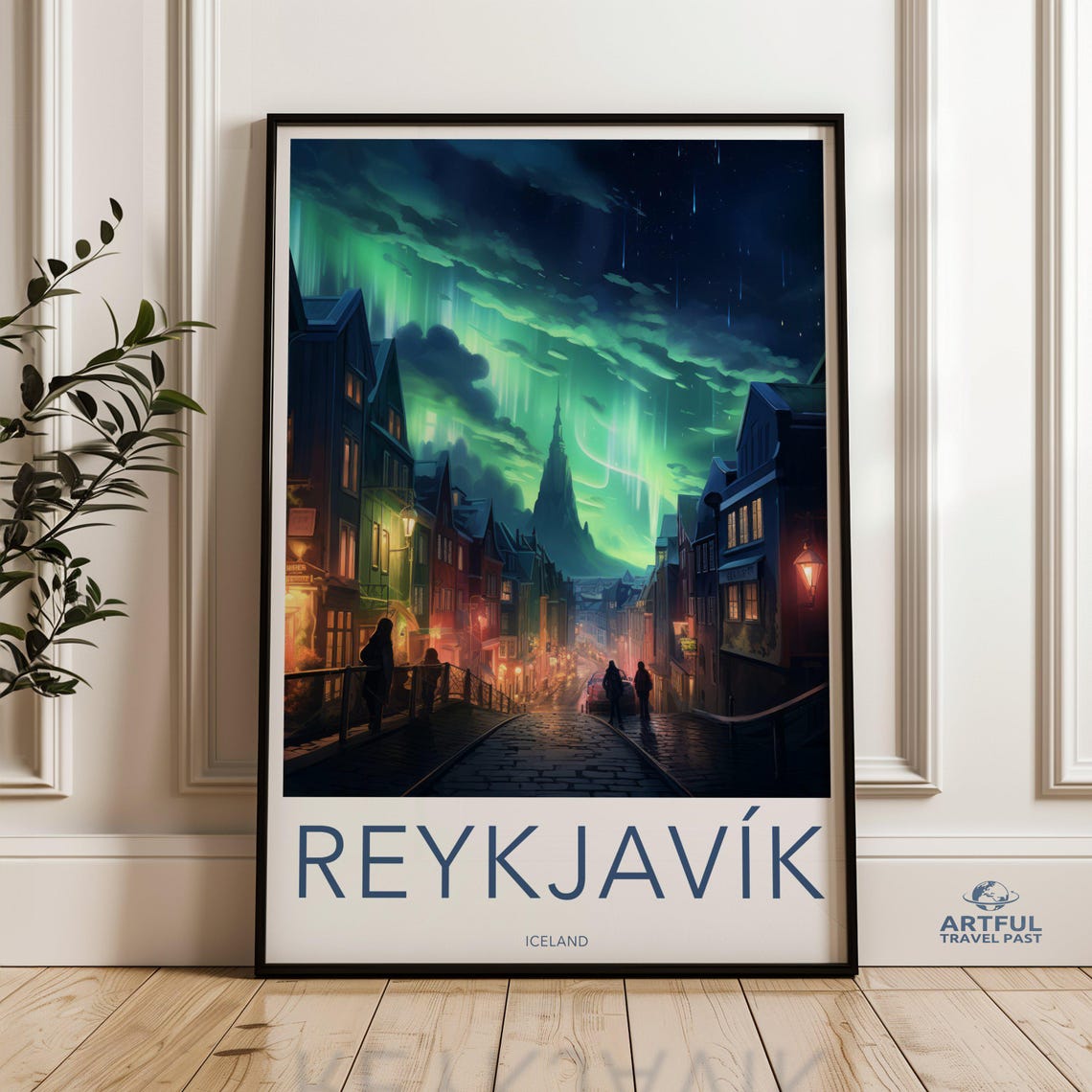 Reykjavik Iceland Northern Lights Old Town Night Street Poster
