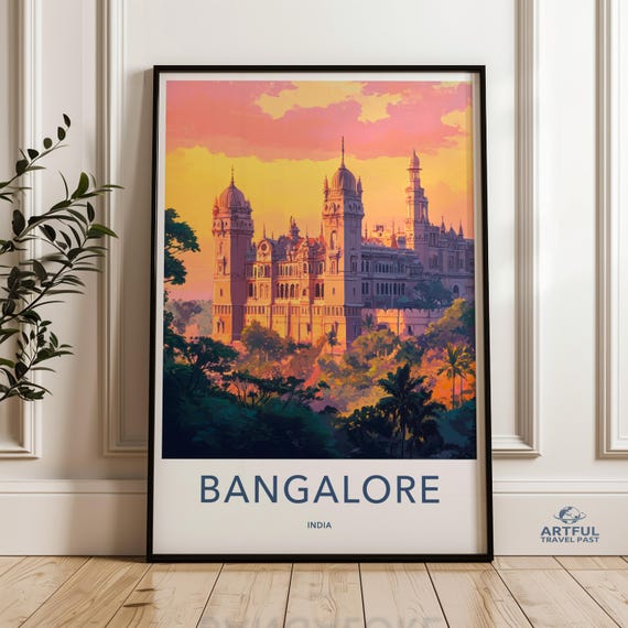 Bangalore India Wall Art Print City Skyline Artwork Landmark Poster Vibrant Sunset Colors Travel Decor Architecture Illustration