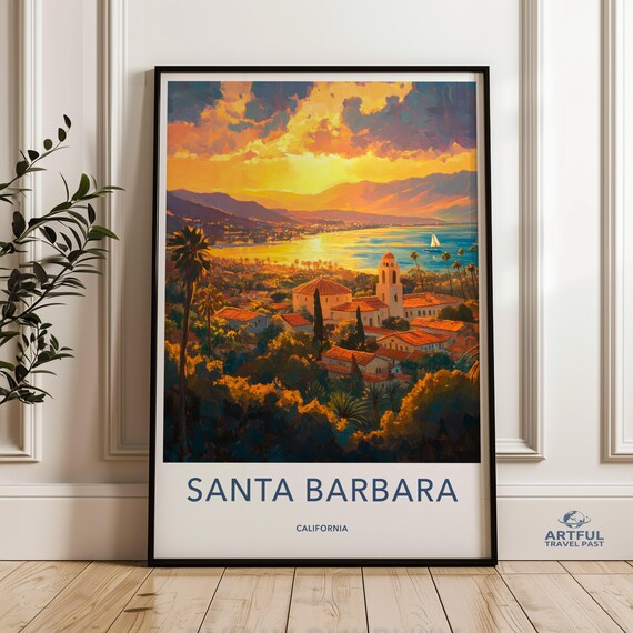 Santa Barbara California Sunset Coast Cityscape Travel Art Poster