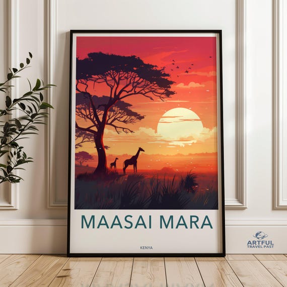 Maasai Mara Sunset Wall Art African Savanna Landscape Print Wildlife Decor Nature Inspired Home And Office Decoration