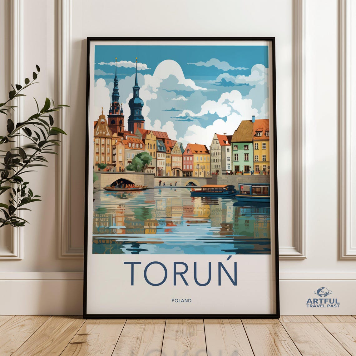 Stunning Torun Poland Wall Art Historic Cityscape Print Colorful Reflection Poster Architectural Wonders Decor
