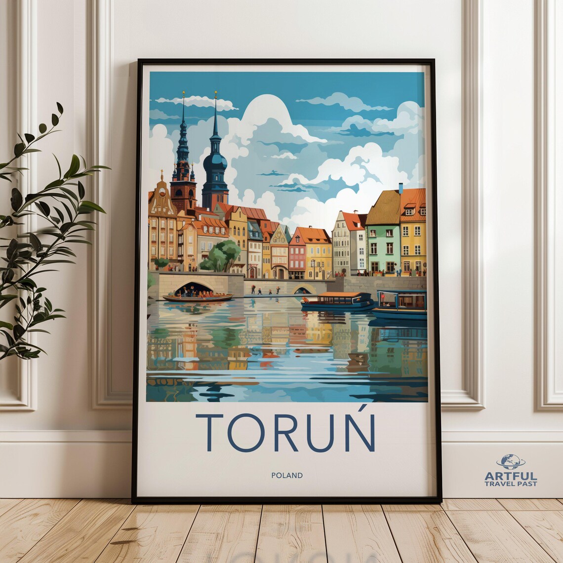 Torun Poland Old Town River Bridge Vintage Travel Poster Gift