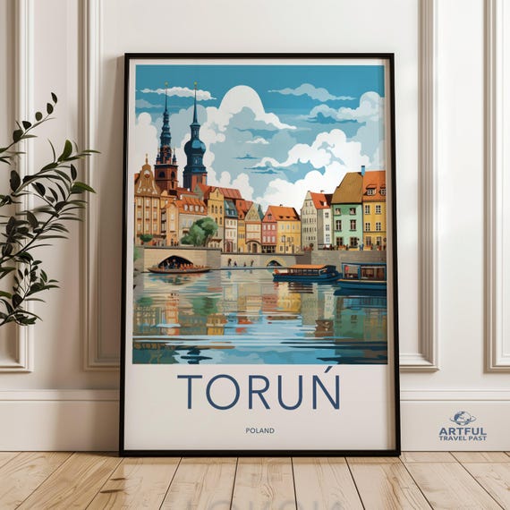Stunning Torun Poland Wall Art Historic Cityscape Print Colorful Reflection Poster Architectural Wonders Decor