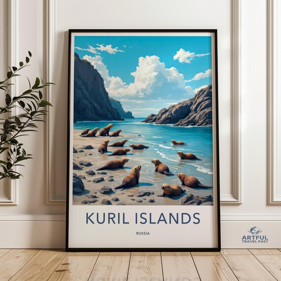 Kuril Islands Russia Seal Colony Coastal Wildlife Travel Poster