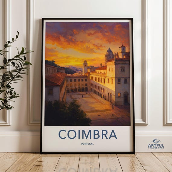 Coimbra Portugal Wall Art Cityscape Sunset Print Travel Poster European City Illustration Architecture Artwork