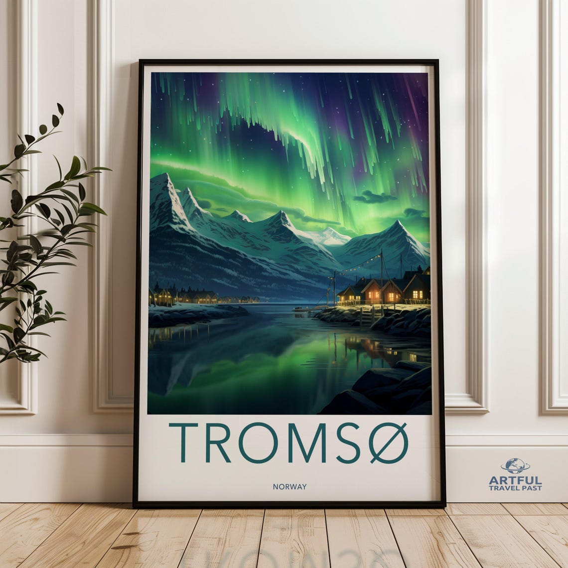 Tromso Norway Northern Lights Travel Style Aurora Night Sky Poster