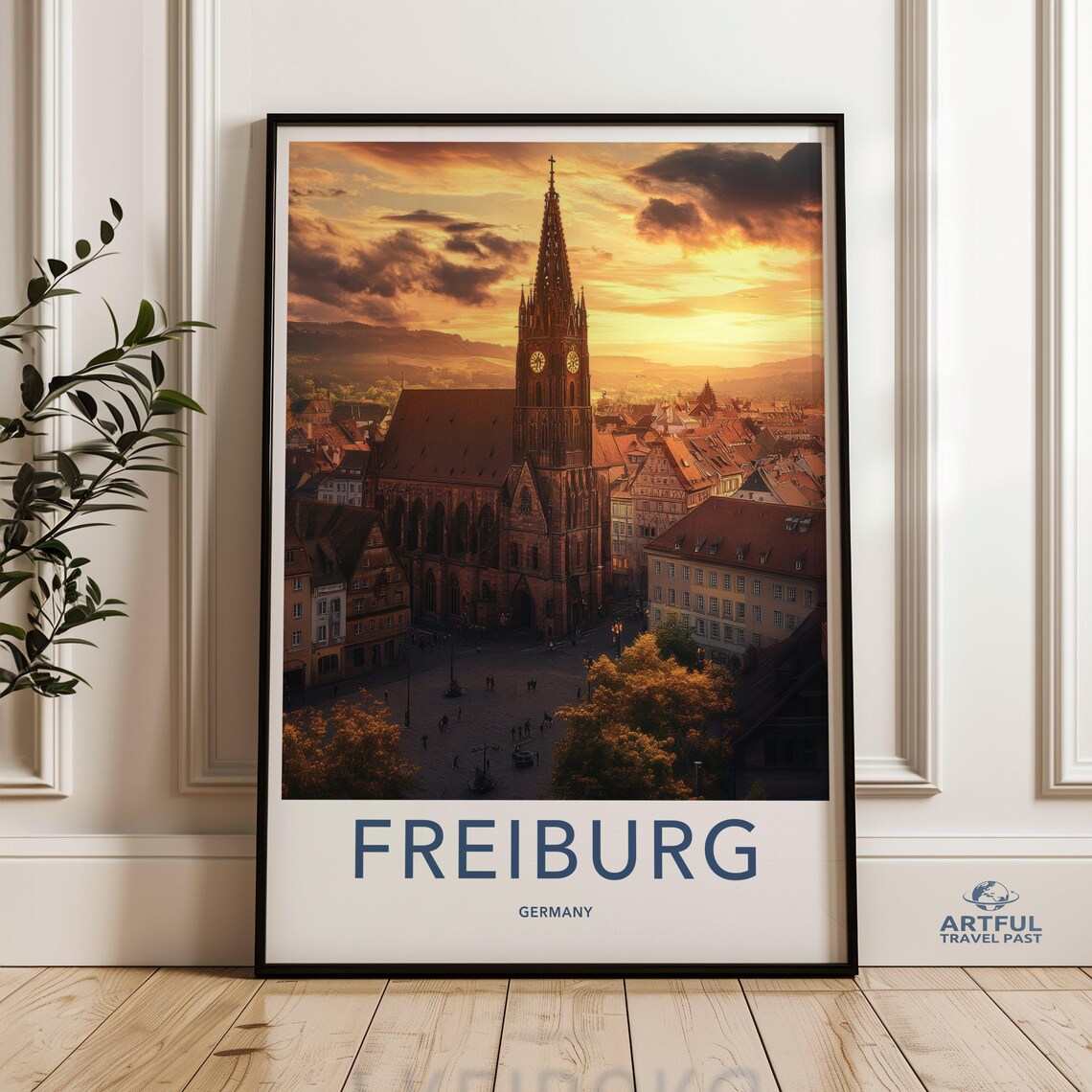 Freiburg Germany Historic Minster Sunset Old Town Travel Poster