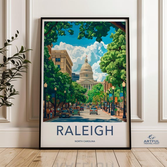 Raleigh North Carolina Wall Art Nc Print Cityscape Decor Travel Poster Souvenir Capitol Building City View Artwork
