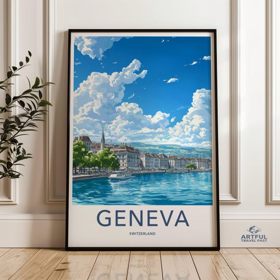 Scenic Geneva Wall Art Print Switzerland Cityscape Poster Beautiful Lake View Home Decor Travel Inspired Artwork