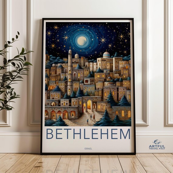 Bethlehem Wall Art Print Starry Night Cityscape Home Decor Unique Israel Artwork Middle Eastern Cultural Dcor Vibrant Urban Scene