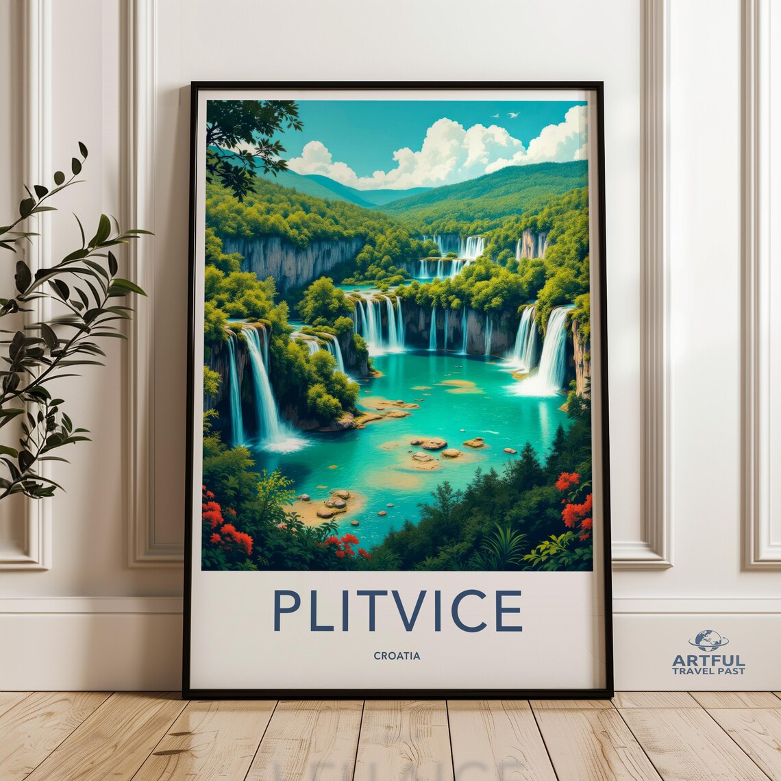 Plitvice Croatia Waterfalls Turquoise Lakes Travel Art Poster