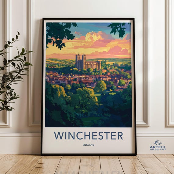 Winchester England Wall Art Cityscape Painting Print Sunset Landscape Decor Historical Architecture Artwork Home Decoration