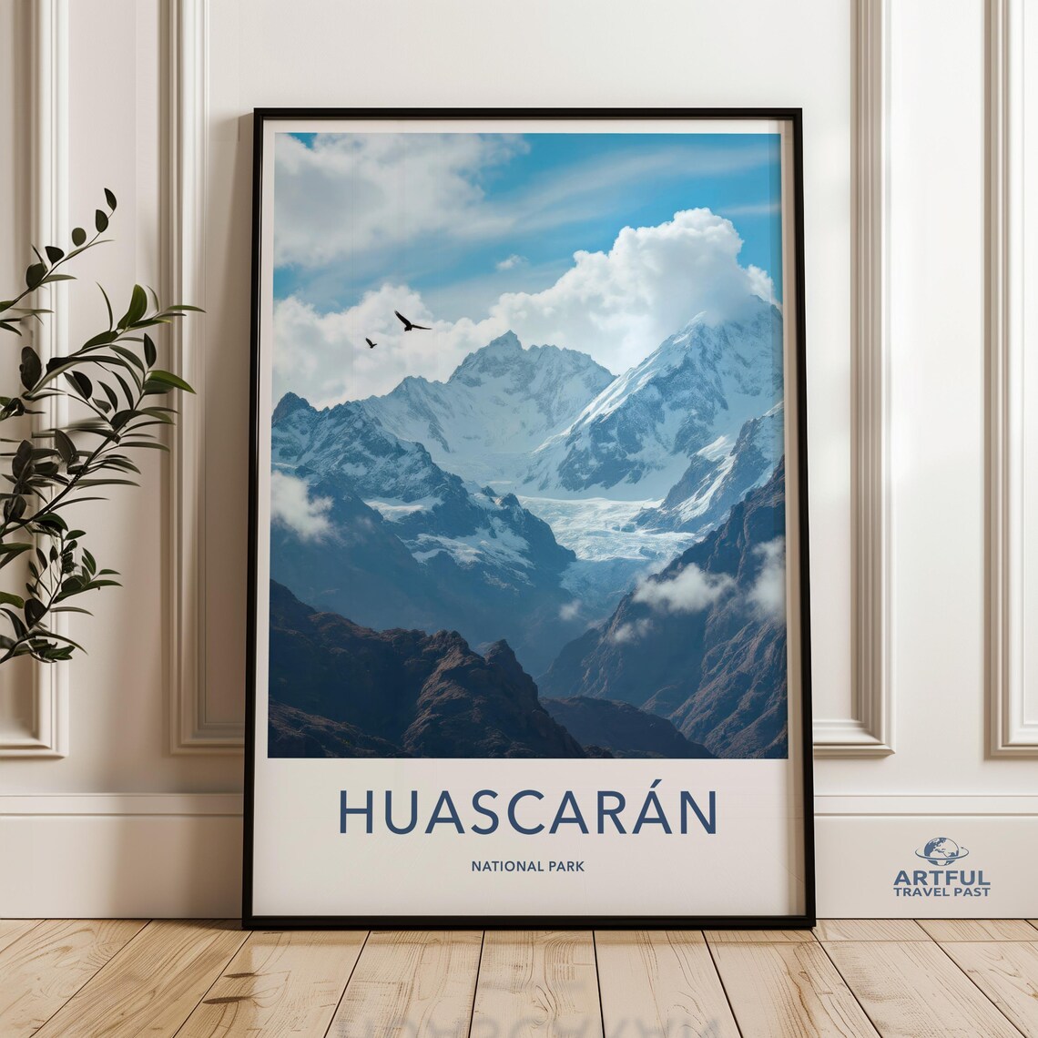 Huascaran National Park Snowy Andes Peaks Vintage Travel Poster
