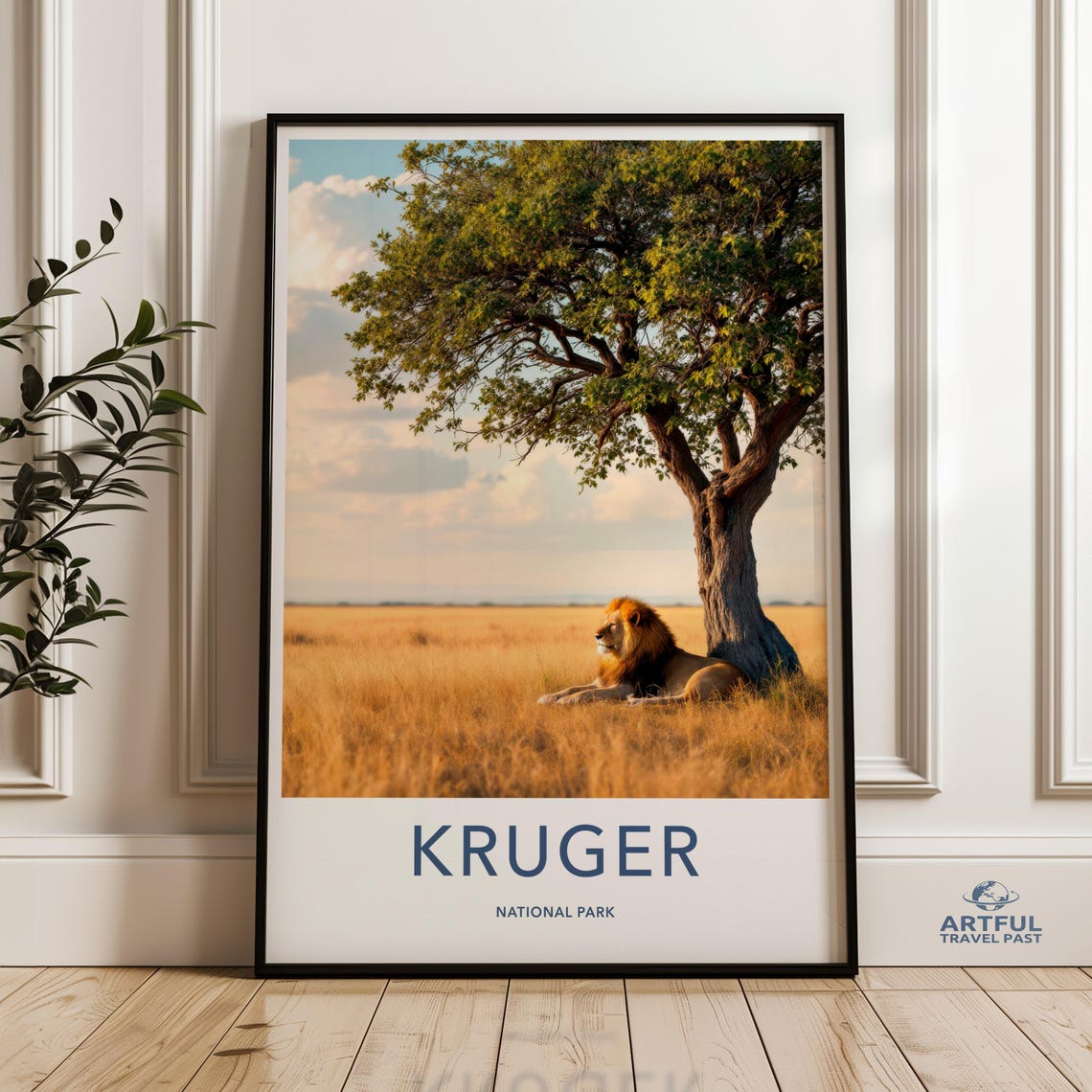 Kruger National Park Lion Resting Under Acacia Tree Safari Art Poster