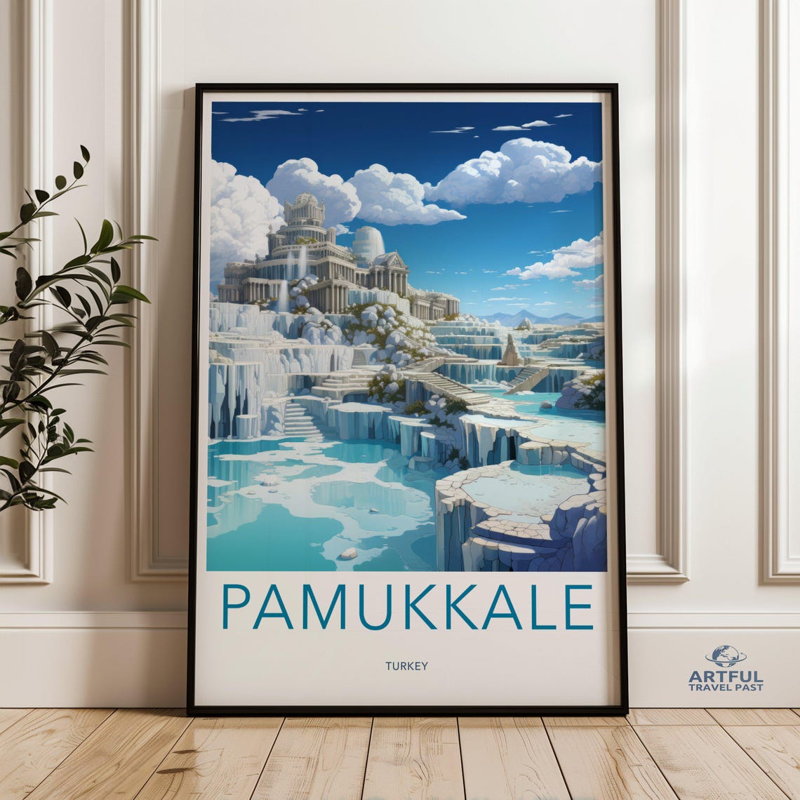 Pamukkale Turkey Travertine Terraces and Ancient Ruins Travel Poster