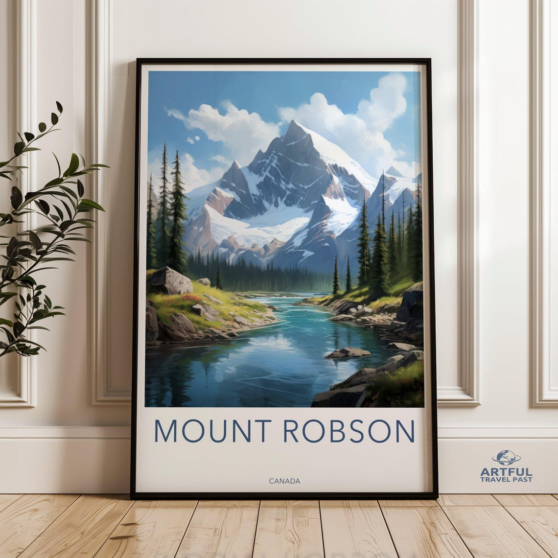 Mount Robson Canada Snowy Peak Alpine Lake Vintage Travel Poster