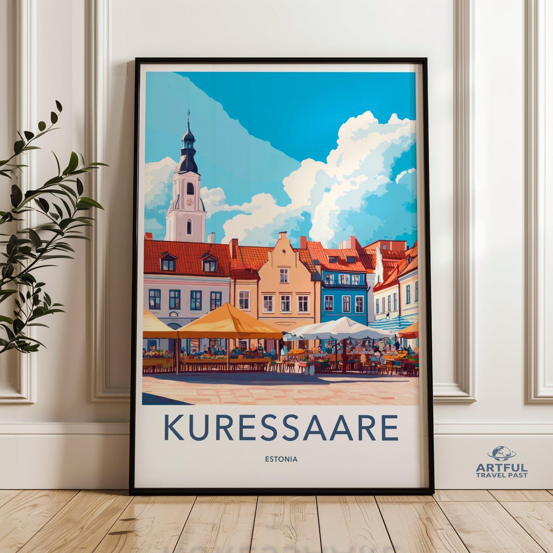 Kuressaare Estonia Wall Art Historic Town Print Baltic Sea Travel Poster Colorful Cityscape Illustration European Architecture Decor