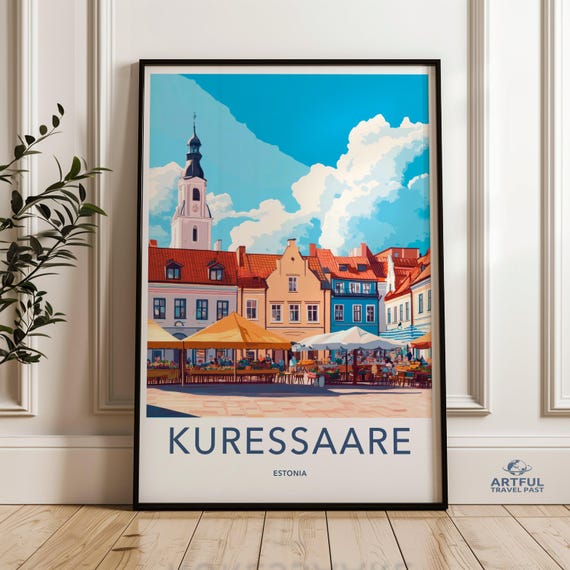 Kuressaare Estonia Wall Art Historic Town Print Baltic Sea Travel Poster Colorful Cityscape Illustration European Architecture Decor