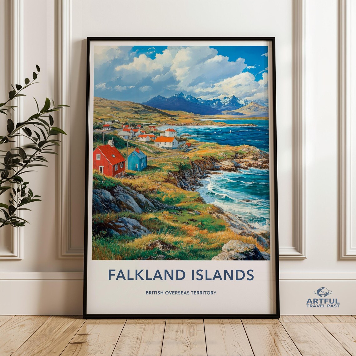 Falkland Islands British Territory Coastal Village Travel Poster