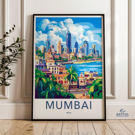 Mumbai Cityscape Wall Art Vibrant Print India Travel Poster Modern Office Decor Colorful Urban Landscape