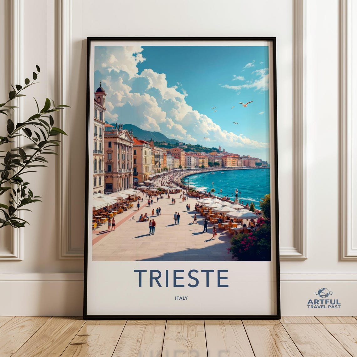 Trieste Italy Waterfront Promenade Blue Adriatic Summer Travel Poster