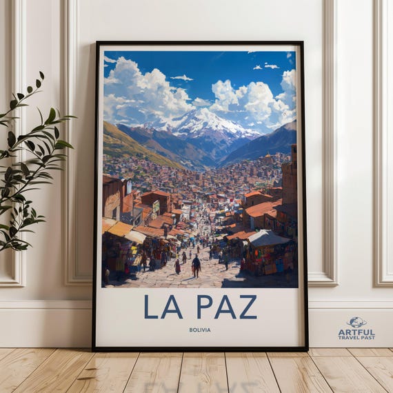 La Paz Bolivia Wall Art Colorful Cityscape Print Andean Mountains Poster Beautiful South Travel Decor