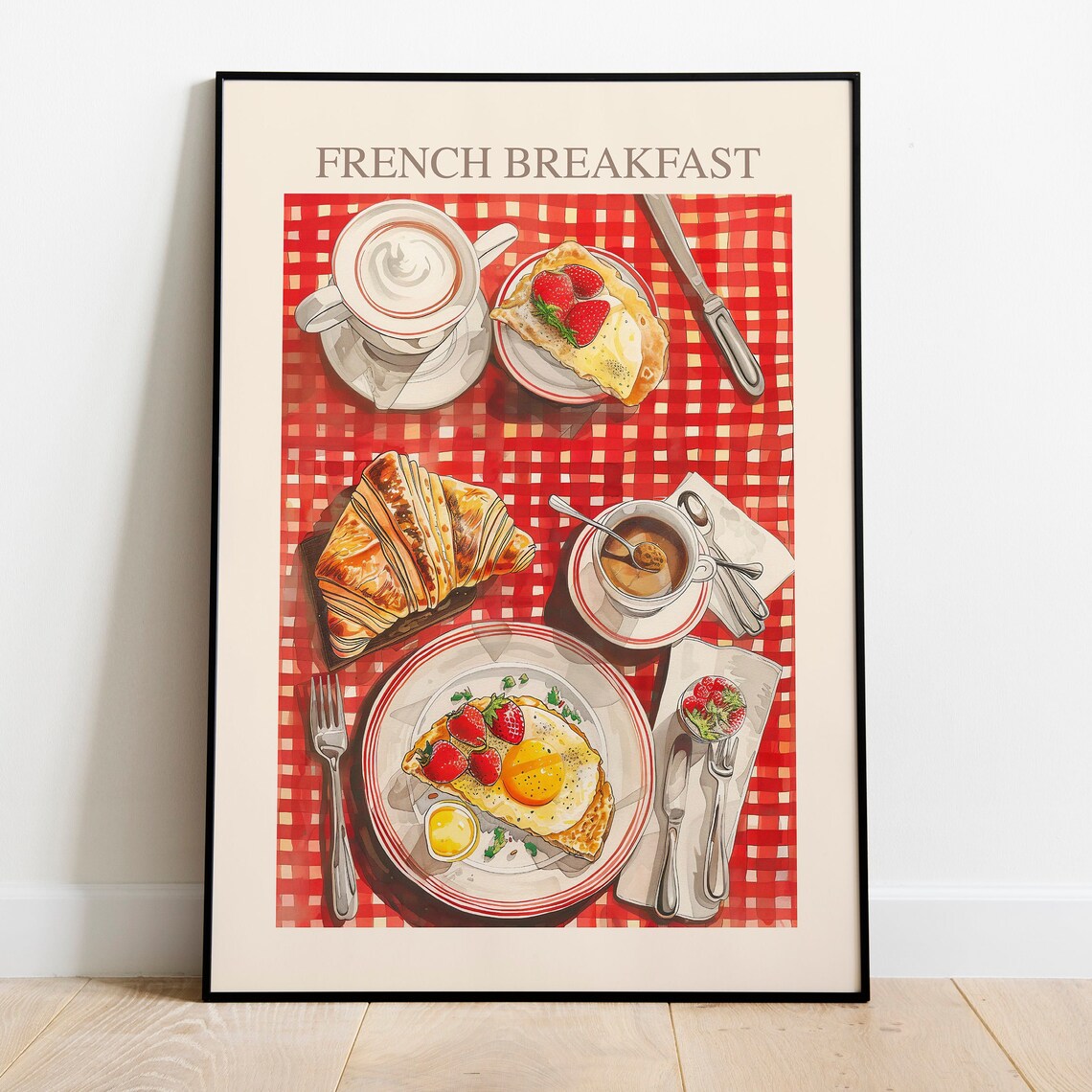 French Breakfast Croissant Coffee Crepes Illustrated Food Art Poster - Image 3