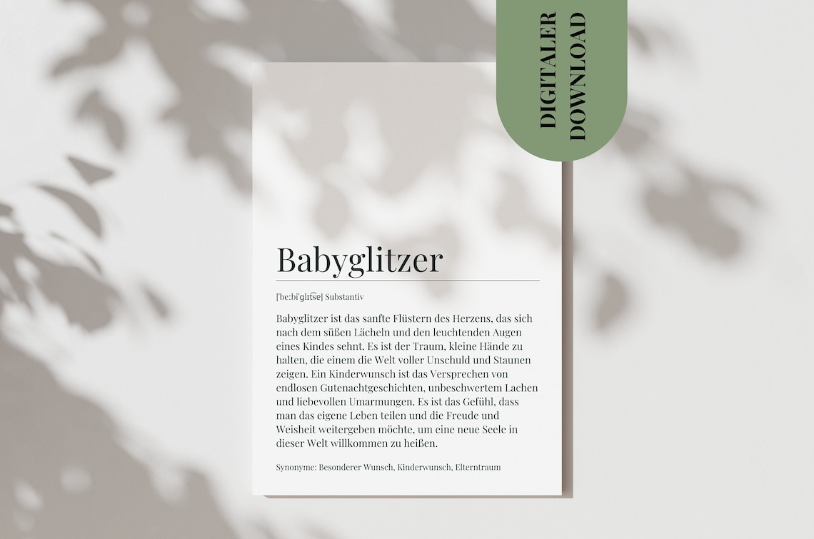 Babyglitzer German Word Definition Child Wish Nursery Poster