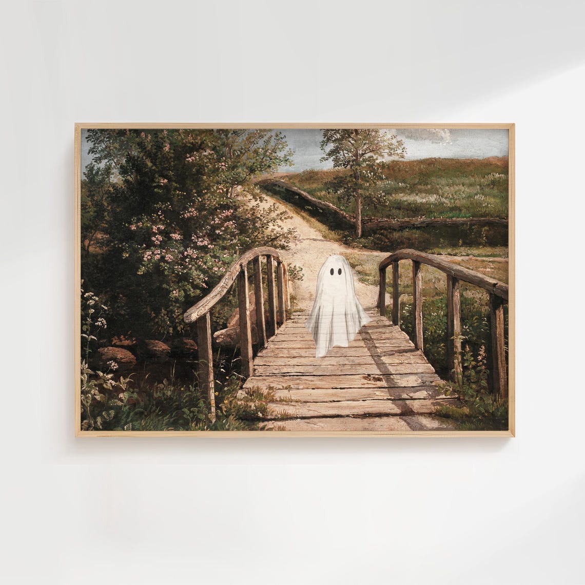 Ghosts In Painting Print Vintage Landscape Poster Halloween Farmhouse Decor Trendy