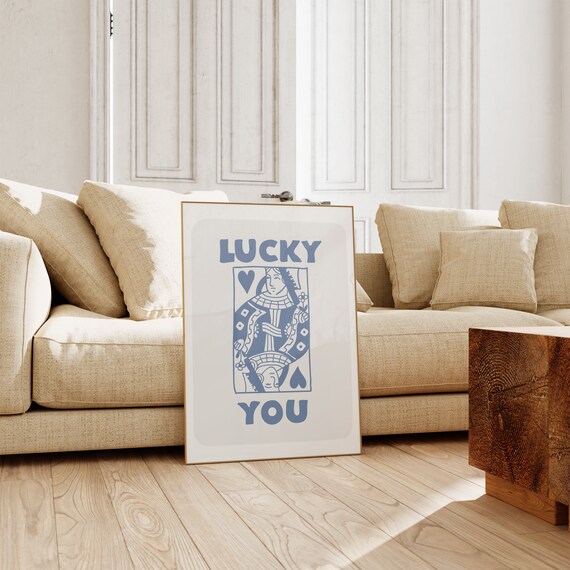 Blue Lucky You Playing Card Print Retro Cards Preppy Wall Art Girly Prints Girl Trendy