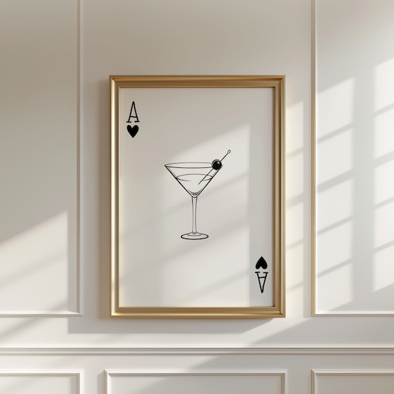 Ace Of Hearts Cocktail Poster Minimalist Martini Bar Cart Decor Art
