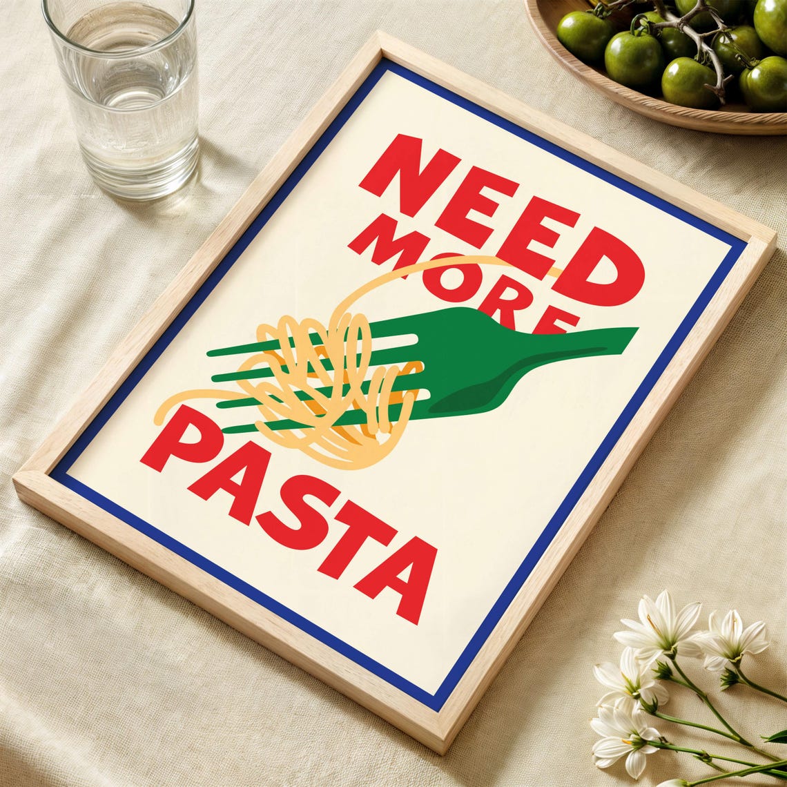 Need More Pasta Kitchen Poster Red Green Retro Italian Food Decor - Image 2