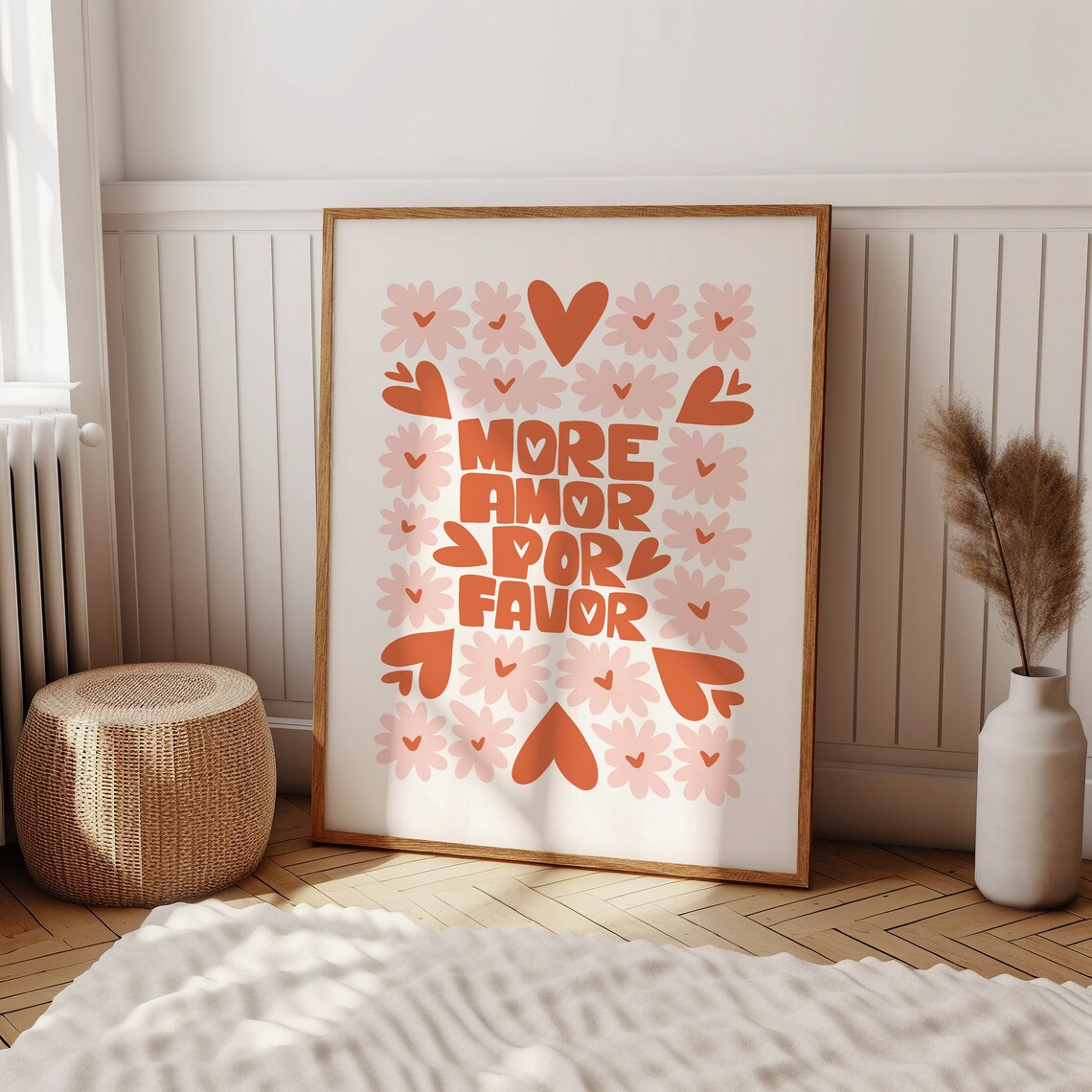 More Amor Por Favor Terracotta Floral Typography Quote Poster