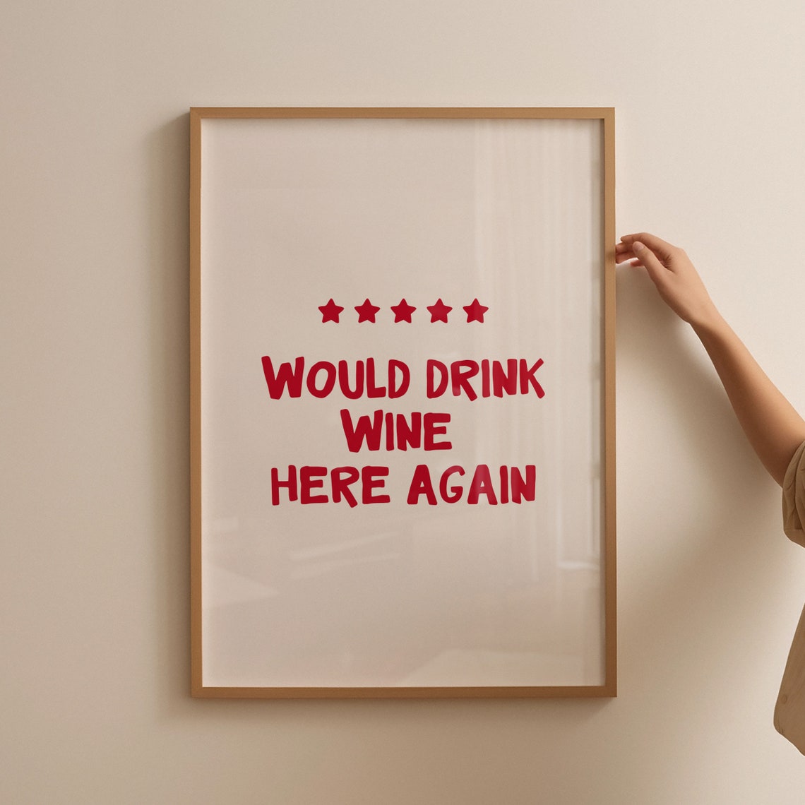 Would Drink Wine Here Again Five Red Stars Funny Kitchen Poster