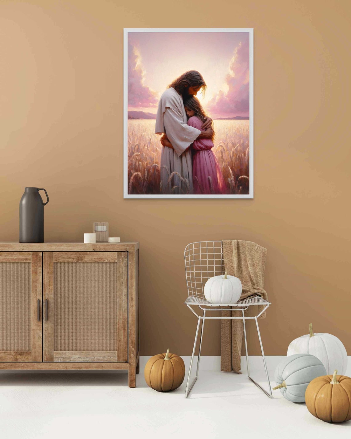 Jesus Embracing Little Girl Golden Wheat Field Sunset Christian Poster - Image 3