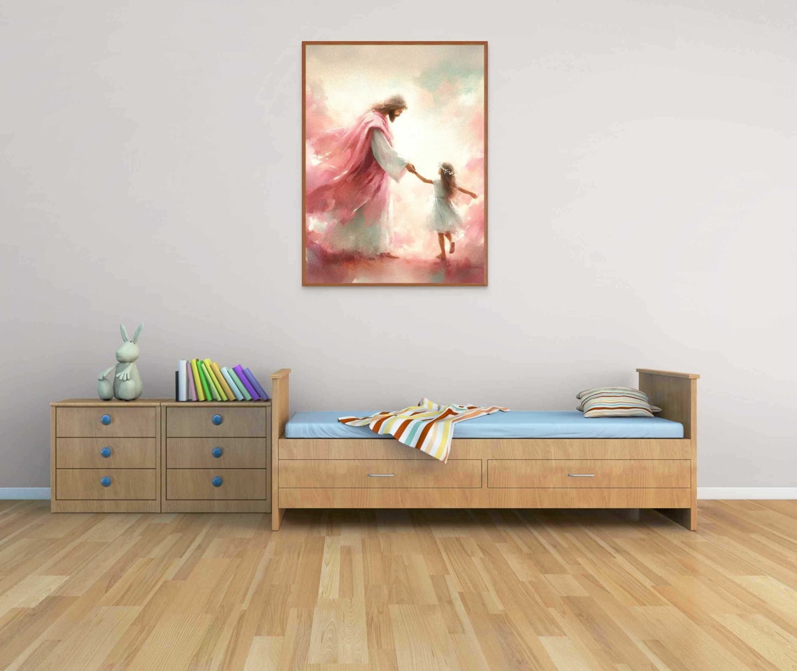 Always With Her Christian Wall Art Jesus And Girl Art Picture Of Jesus Lds Art Bible Verse Wall Art Jesus With Children Baptism Art - Image 3