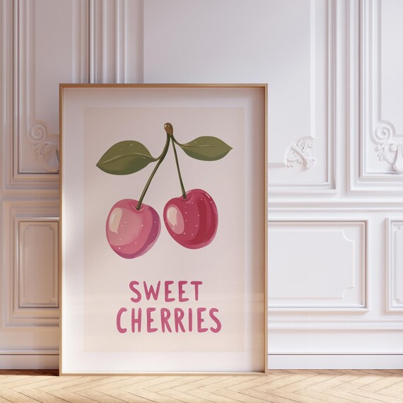 Cherry Poster For Coquette Room Decor Aesthetic Wall Art Pink Trendy Cute Print Room Decor For Teens Dopamine Decor Danish Pastel Print